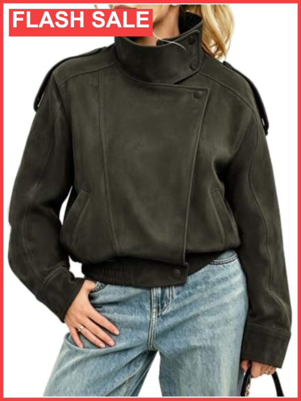 Vintage Suede Jacket High Collar Button Coats
